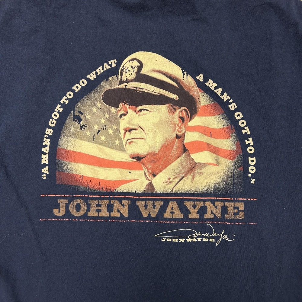 John Wayne Shirt Mens Large Blue Patriotic Flag Movie Quote Graphic Tee T-Shirt